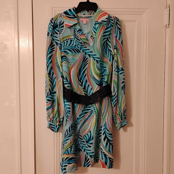 Lilly Pulitzer Wayles Silk Dress in Turquoise Multi Sea Me, Size 0 - Picture 2 of 16